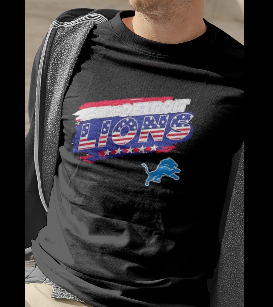 Detroit Lions American Flag Stars Stripes Patriotic NFL Team Spirit T-Shirt