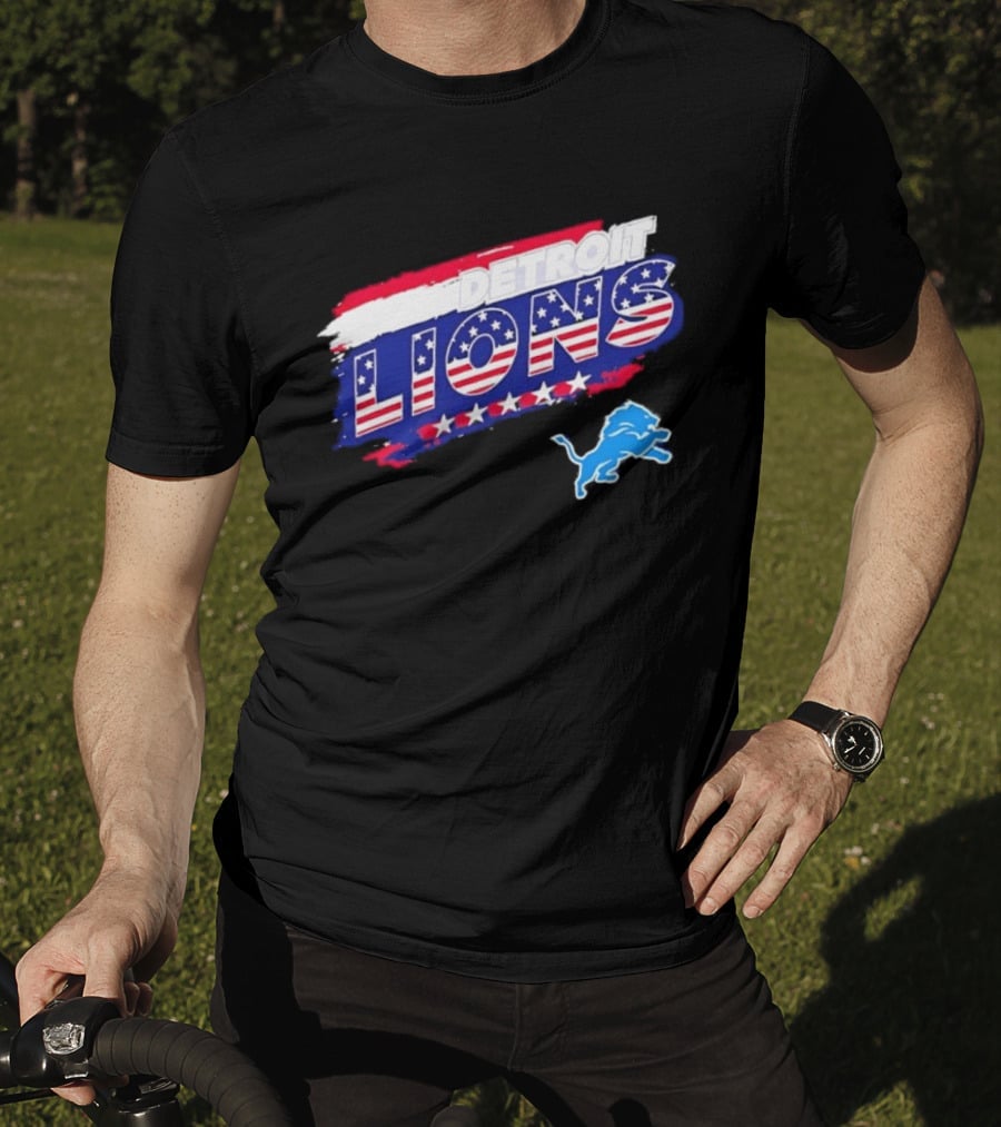 Detroit Lions American Flag Stars Stripes Patriotic NFL Team Spirit T-Shirt