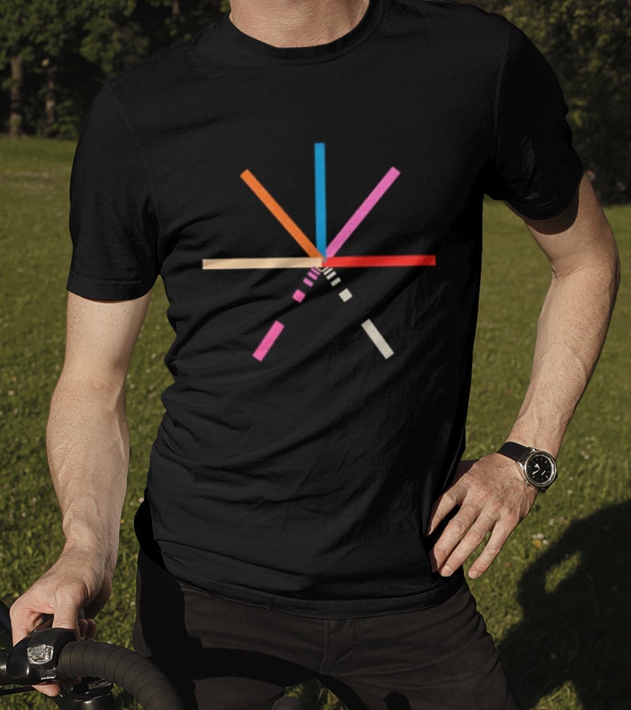 Geometric Color Burst Minimalist Composition Pink Red Blue Beige Stripes T-Shirt