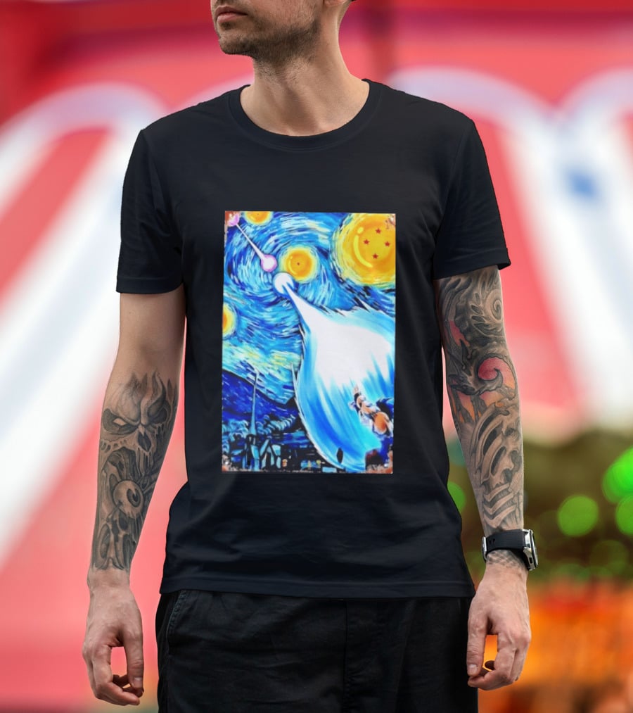 Goku Dragon Ball Z Kamehameha Wave Van Gogh Starry Night Fusion T-Shirt
