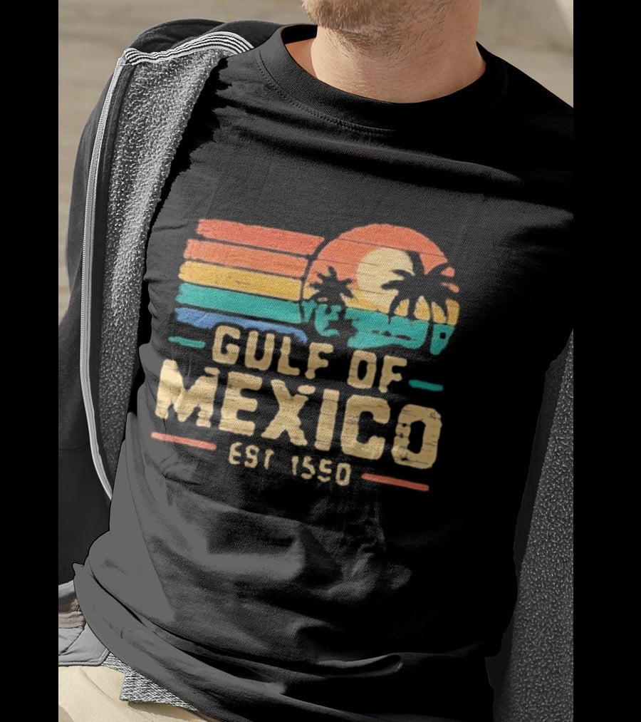 Gulf Of Mexico Est 1550 Retro Sunset Palm Trees Ocean T-Shirt