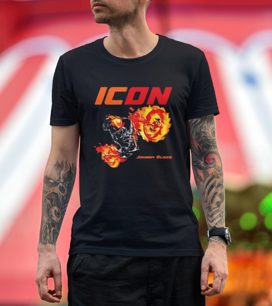 ICON Johnny Blaze Marvel Ghost Rider Fiery Motorcycle T-Shirt