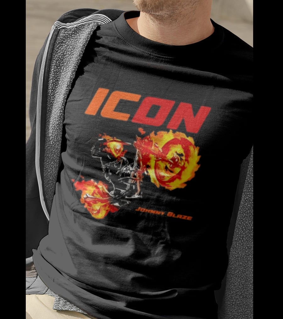 ICON Johnny Blaze Marvel Ghost Rider Fiery Motorcycle T-Shirt