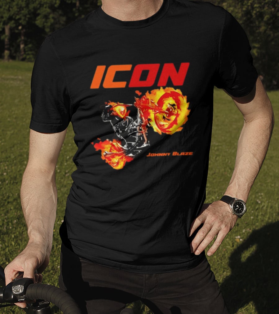ICON Johnny Blaze Marvel Ghost Rider Fiery Motorcycle T-Shirt