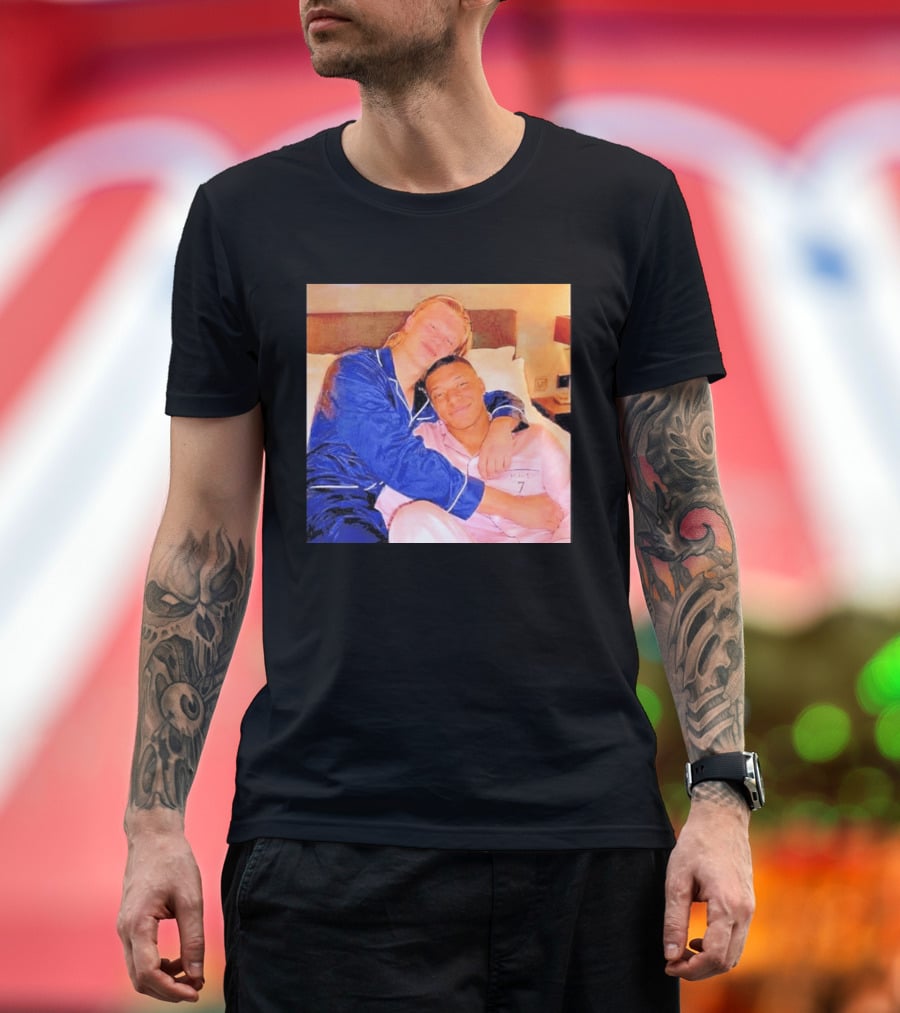 Kylian Mbappé Erling Haaland Pajama Party Soccer Stars Relaxing Together T-Shirt