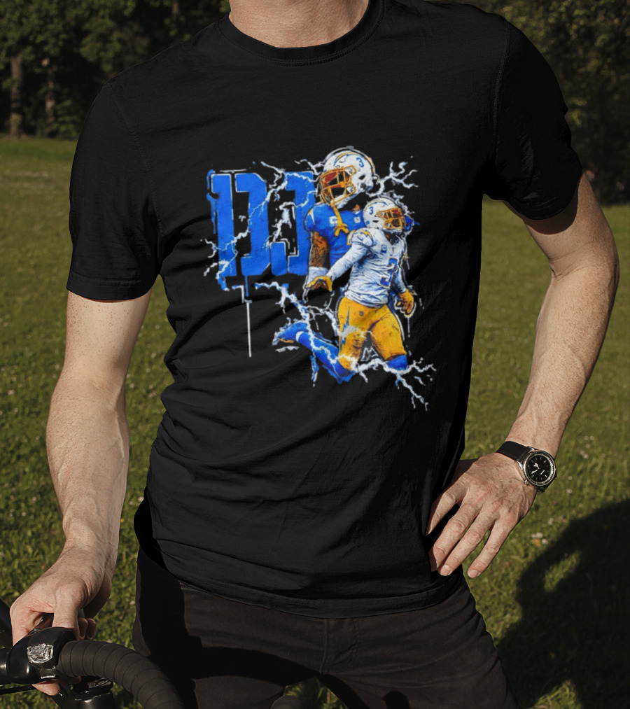 Derwin James Chargers Football Lightning DJ Bold Blue Yellow Action Splash T-Shirt