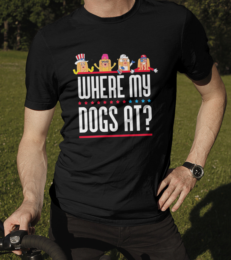 Independence Day Party Friends Where My Dogs At Patriotic Hotdog Characters T-Shirt