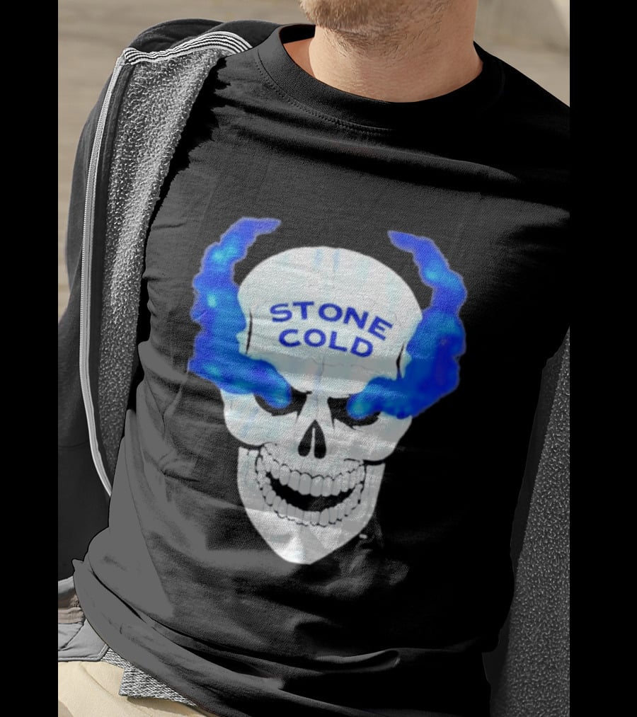 Stone Cold Skull WWE Wrestling Iconic Blue Flames T-Shirt