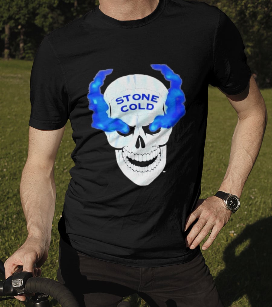 Stone Cold Skull WWE Wrestling Iconic Blue Flames T-Shirt