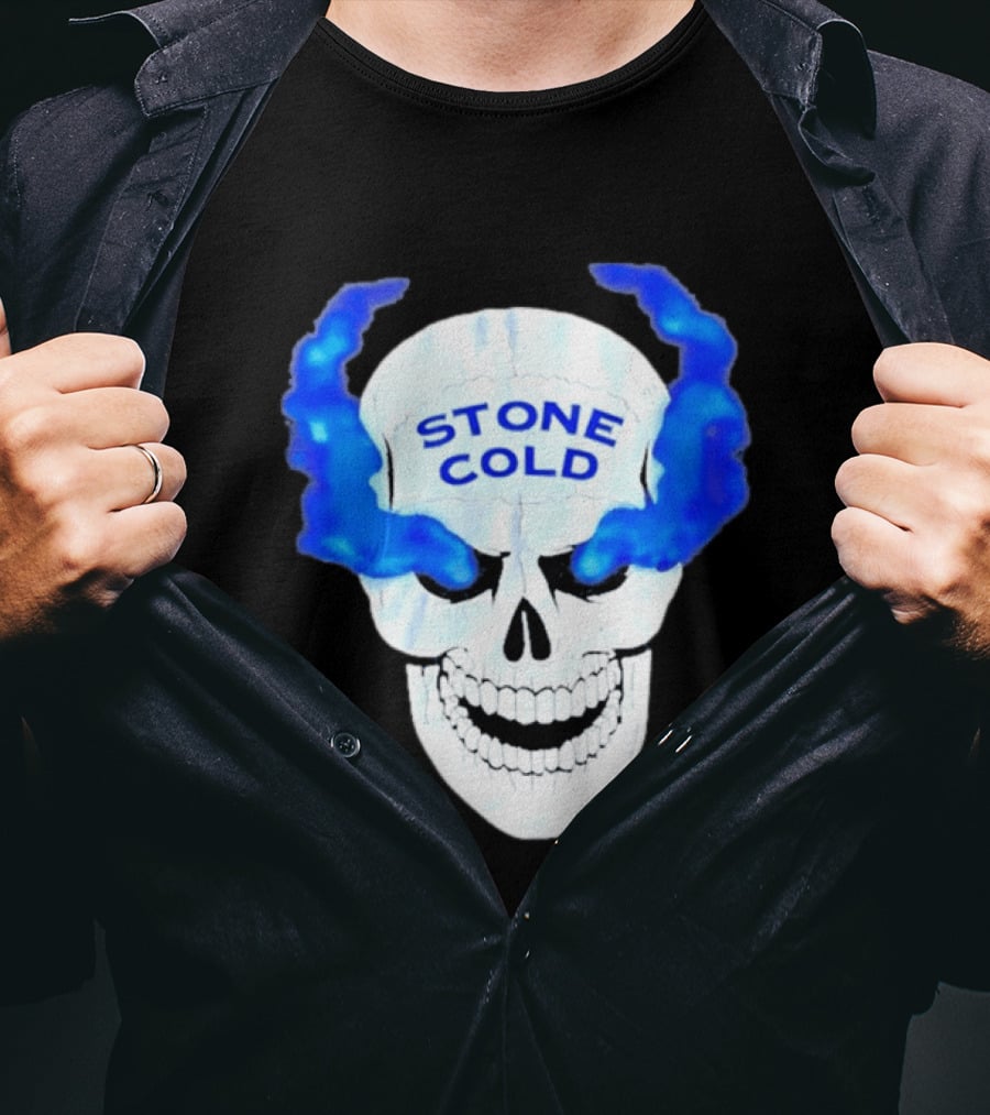Stone Cold Skull WWE Wrestling Iconic Blue Flames T-Shirt