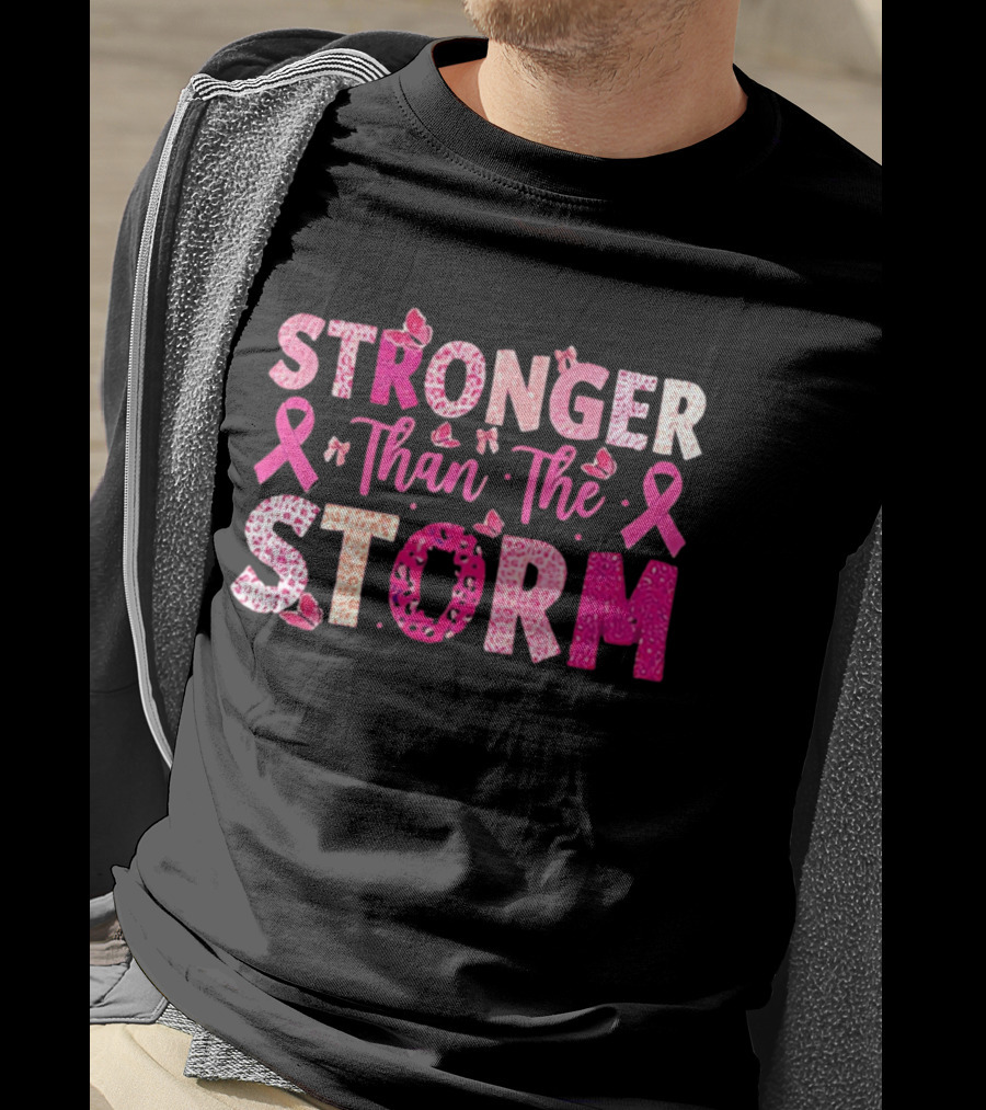 Stronger Than The Storm Pink Ribbon Butterfly Awareness T-Shirt