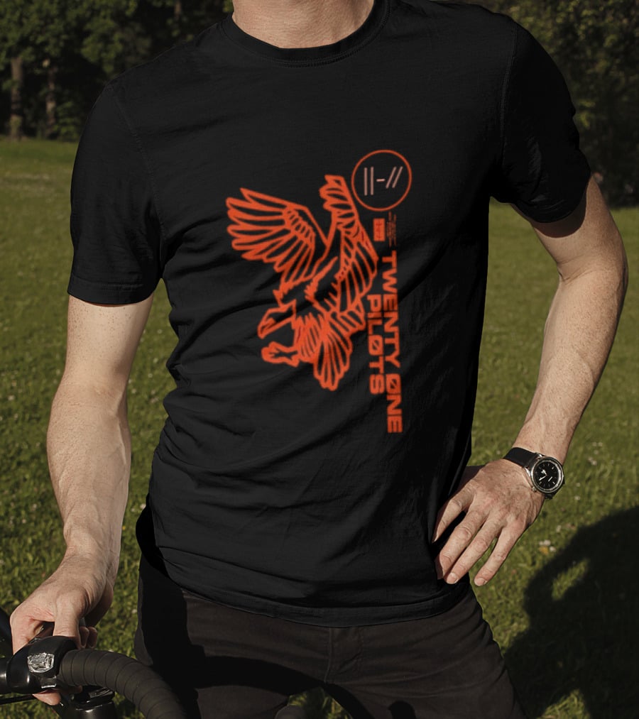Twenty One Pilots Logo With Red Hawk Symbol And Band Name T-Shirt