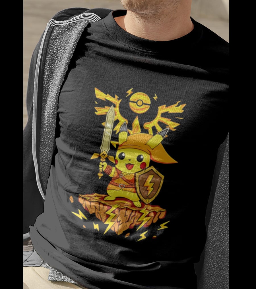 Pikachu Of Link Legend Of Electric Sword And Lightning Shield T-Shirt