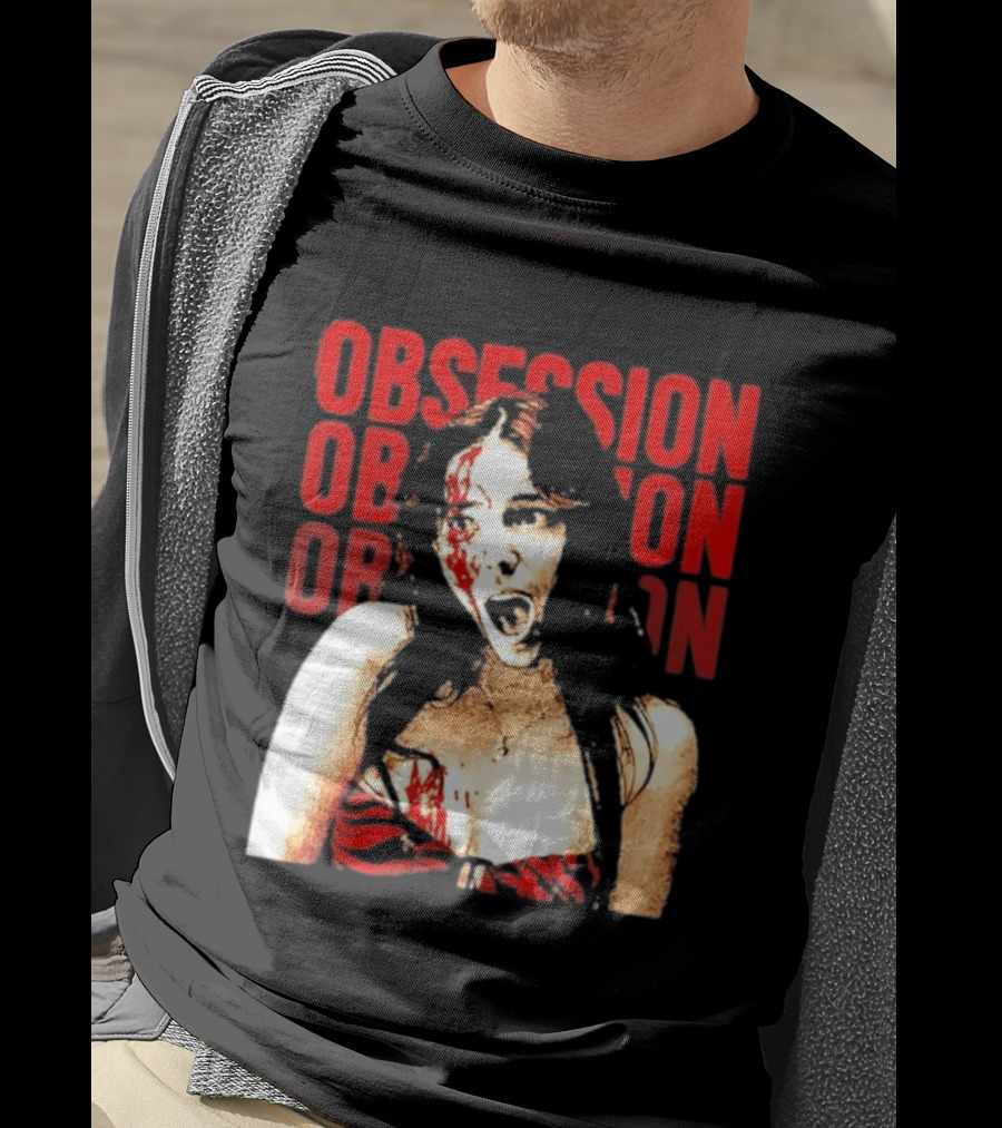 Obsession Screaming Woman Bloody Top Repeated T-Shirt