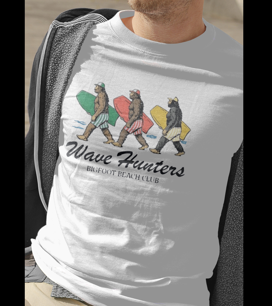 Wave Hunters Bigfoot Beach Club Surfing Adventure T-Shirt