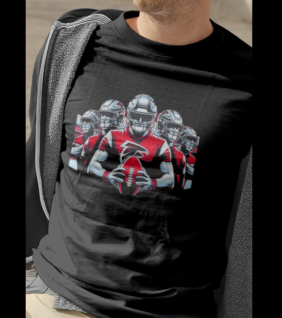 Atlanta Falcons Football Players Red Jersey Art Holding Team Ball T-Shirt