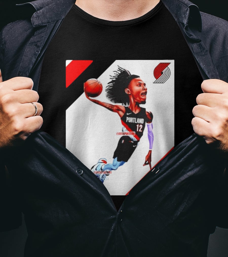 Portland Trail Blazers Ja Morant Crossover Art Dunking Basketball Player Jersey 12 T-Shirt