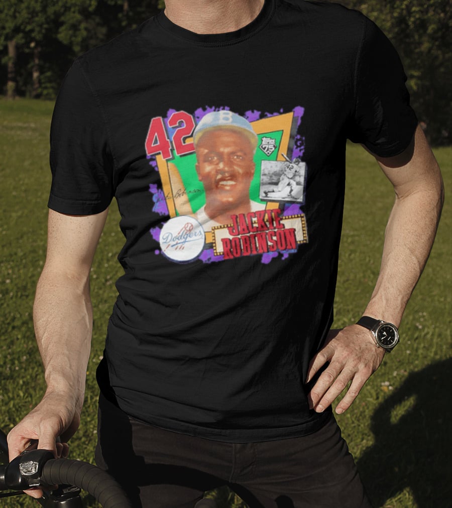 Jackie Robinson 42 Los Angeles Dodgers Topps 75 Baseball Legend T-Shirt