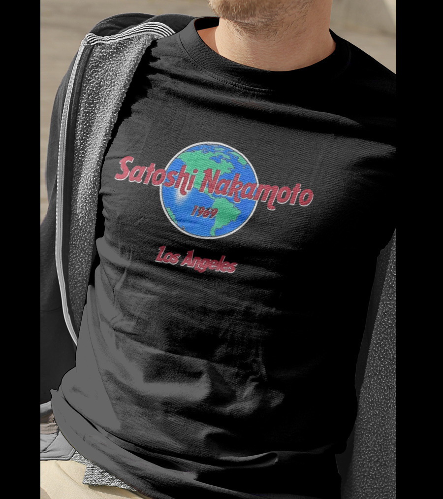 Satoshi Nakamoto 1969 Los Angeles World Map T-Shirt