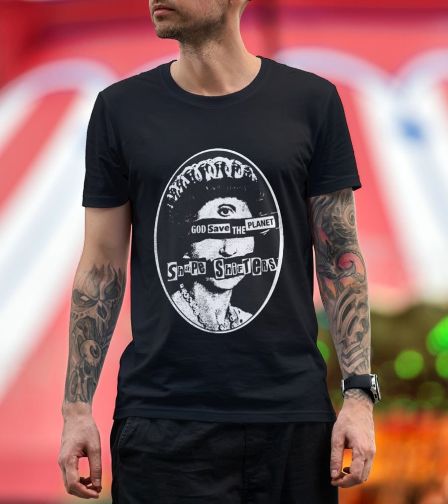 God Save The Planet Shape Shifters Queen Elizabeth Iconic Collage T-Shirt
