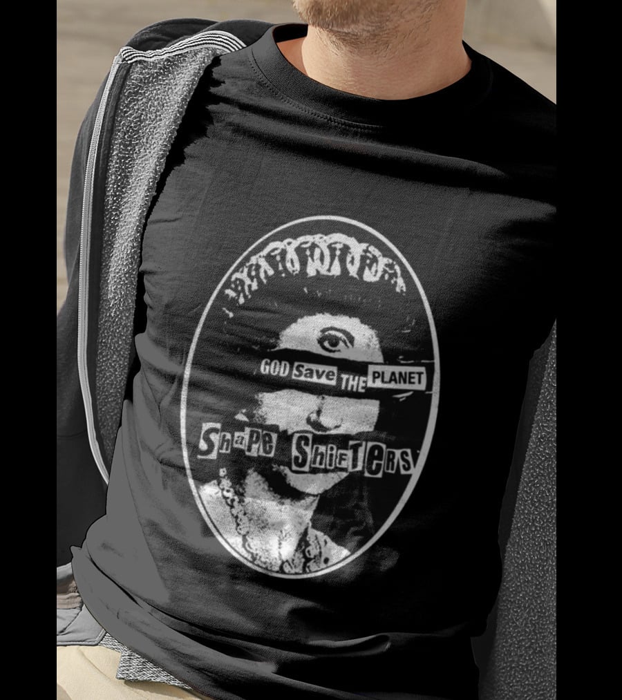 God Save The Planet Shape Shifters Queen Elizabeth Iconic Collage T-Shirt
