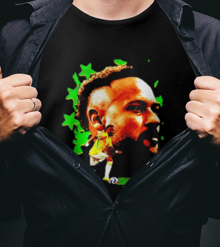 Neymar Jr Brazil Football Star With Green Stars And Soccer Ball T-Shirt