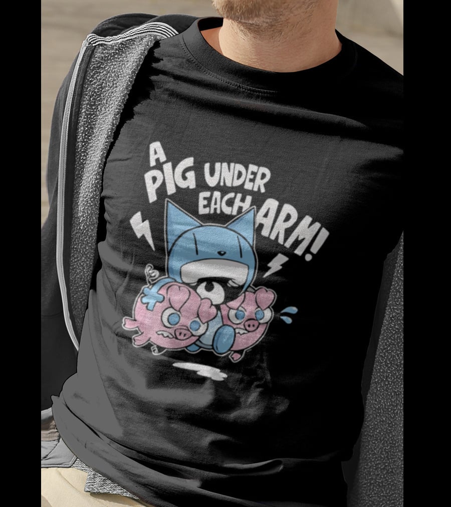 Looshkin A Pig Under Each Arm Funny Cartoon Cats And Pigs T-Shirt