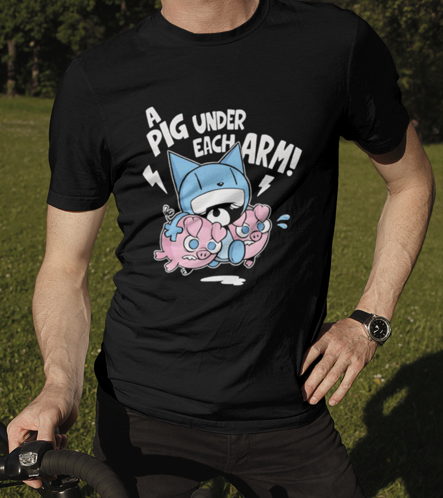 Looshkin A Pig Under Each Arm Funny Cartoon Cats And Pigs T-Shirt