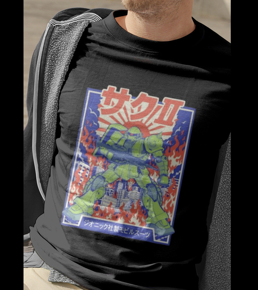 Zaku II Mobile Suit Gundam Zakuni Jionikku Shasei Mobiru Sūtsu T-Shirt
