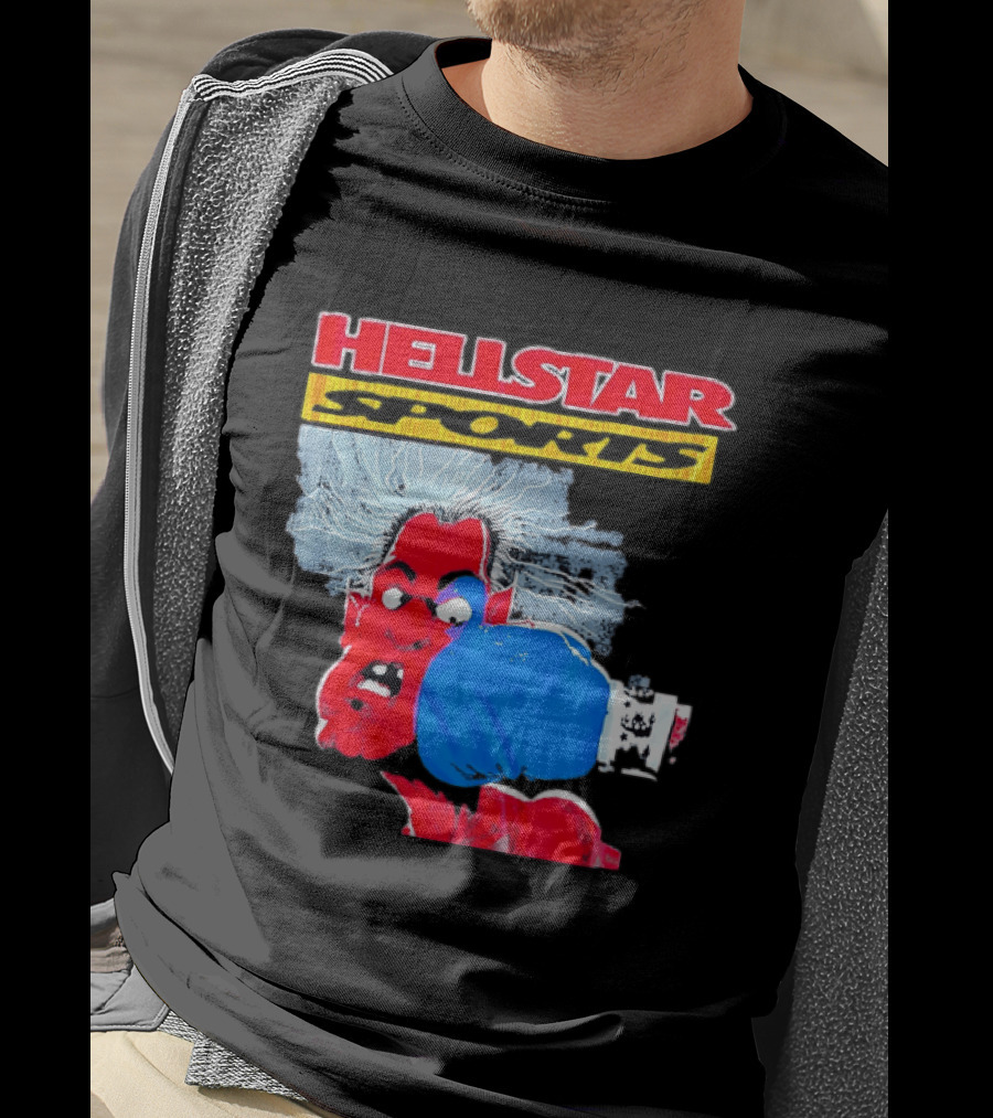 HELLSTAR SPORTS Punching Devil Cartoon Boxing Blue Glove T-Shirt