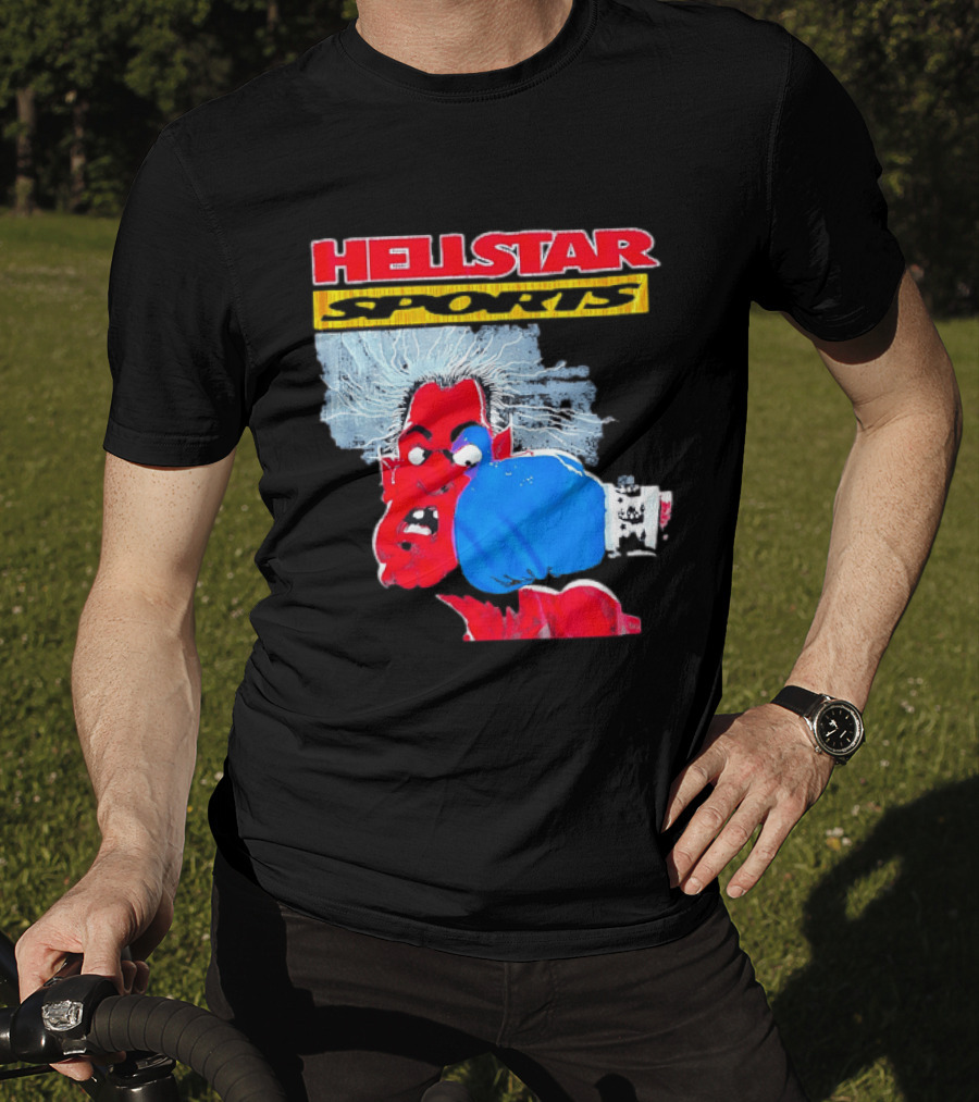 HELLSTAR SPORTS Punching Devil Cartoon Boxing Blue Glove T-Shirt