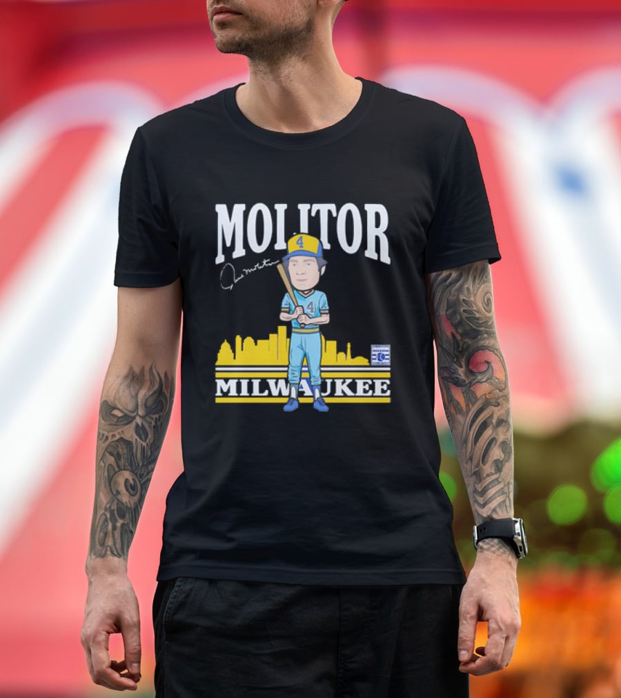 Paul Molitor Milwaukee Brewers Hall Of Fame 4 Caricature City Skyline T-Shirt