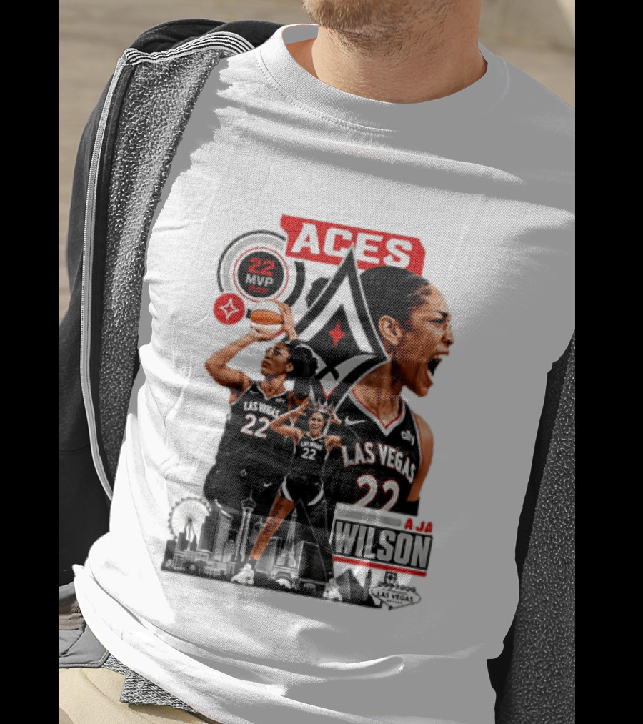 Las Vegas Aces A'ja Wilson 22 MVP Skyline Basketball T-Shirt