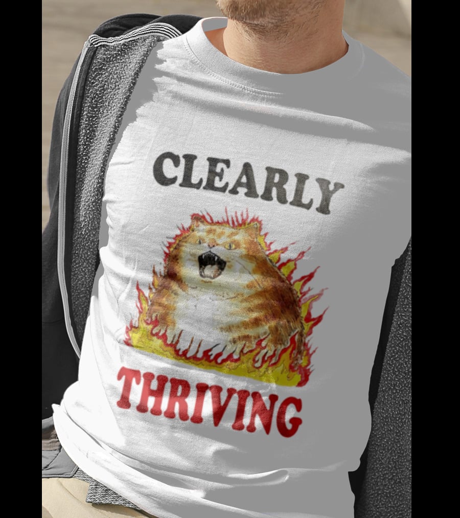 Clearly Thriving Fat Orange Tabby Cat Flames T-Shirt