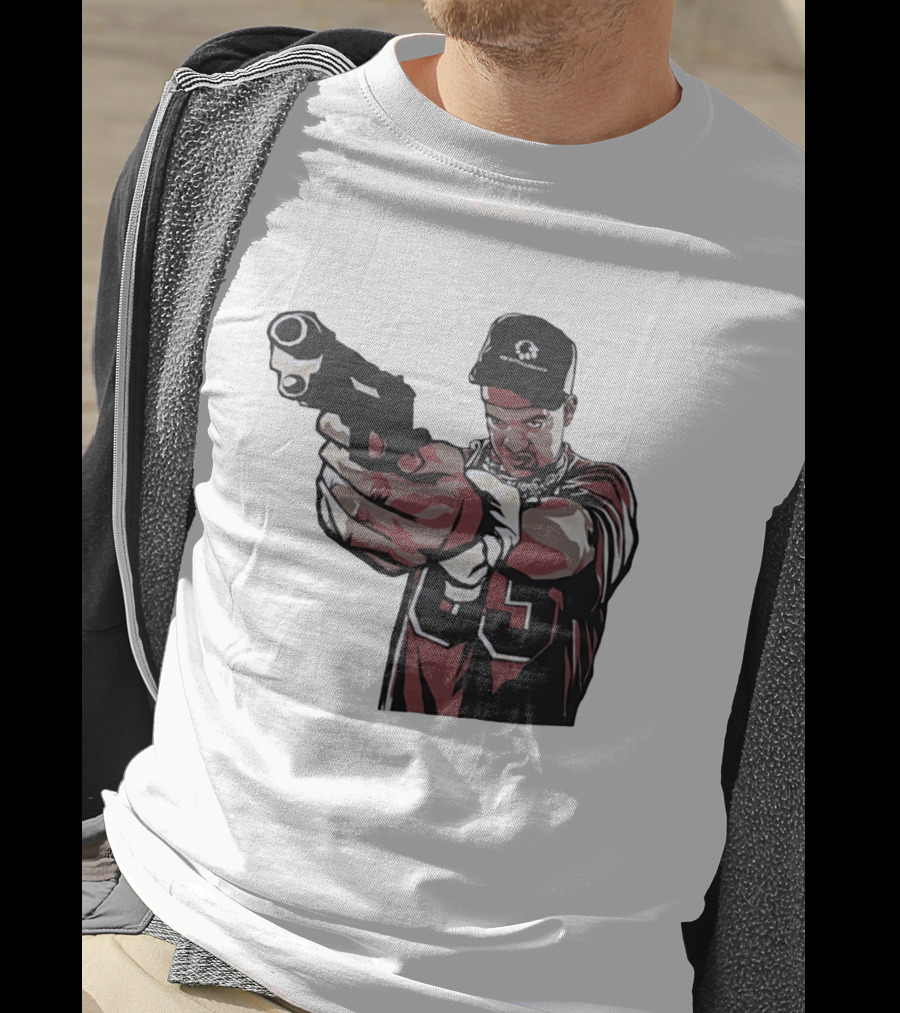 Man Pointing Gun Graphic With Number 89 And Hat Logo Codestructor T-Shirt