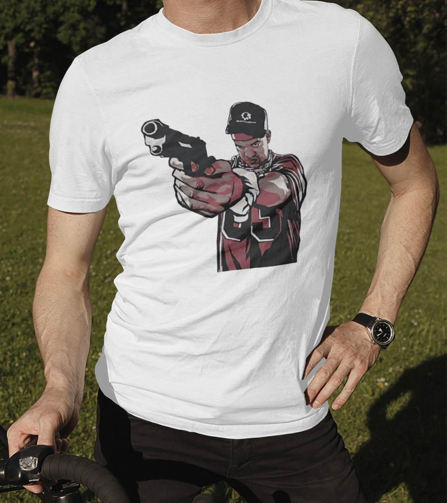 Man Pointing Gun Graphic With Number 89 And Hat Logo Codestructor T-Shirt