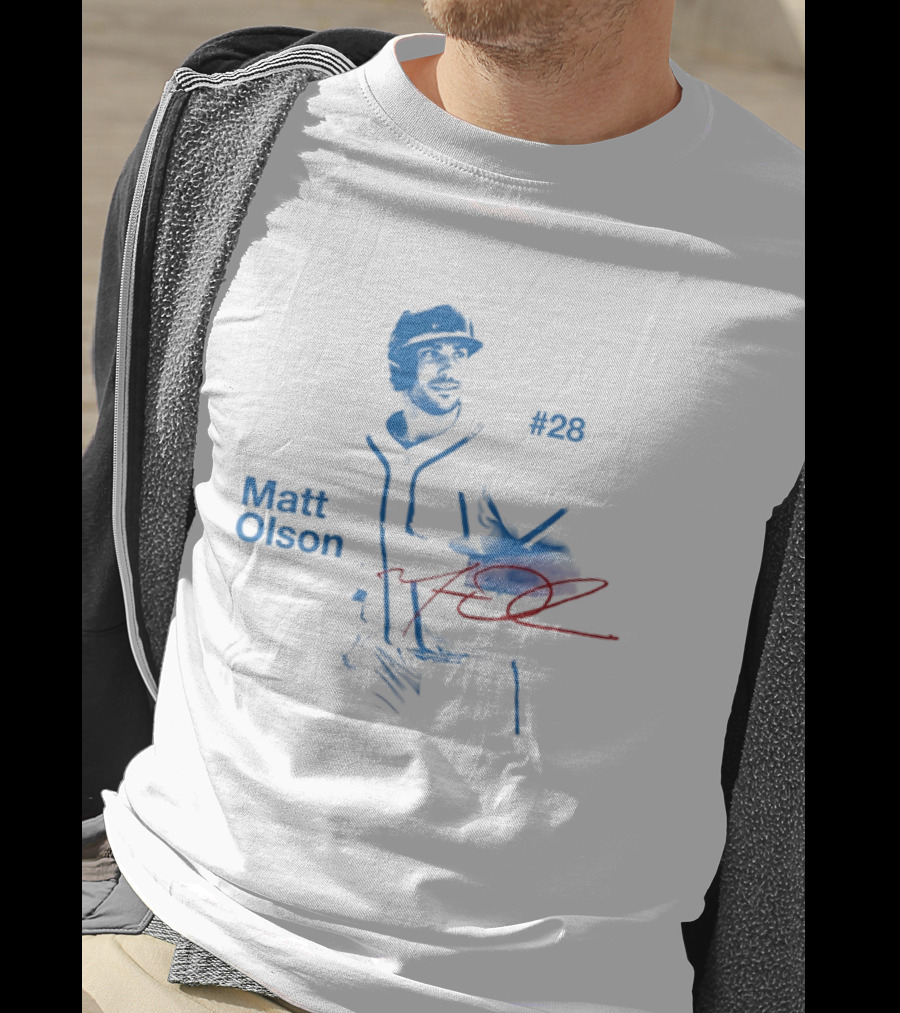 Matt Olson Atlanta Braves Number 28 MLB Star Player Signature T-Shirt
