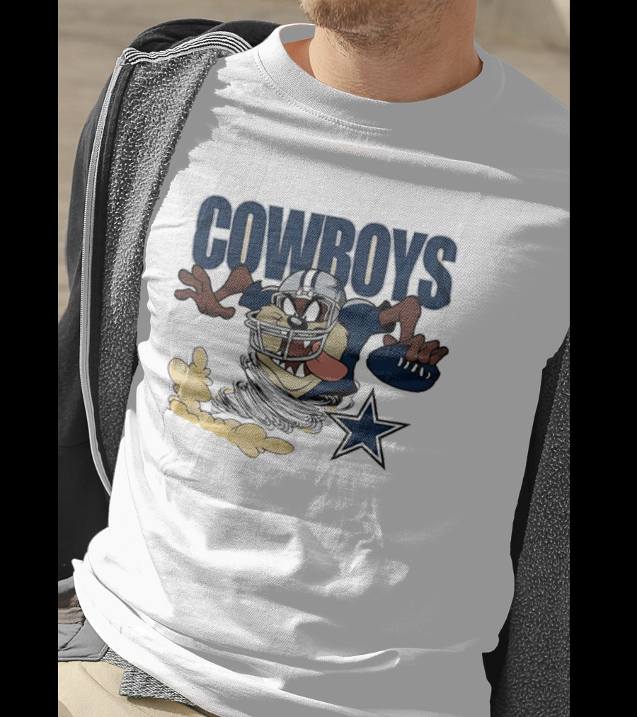 Cowboys Looney Tunes Taz Football Star Burst Dallas Team Collaboration T-Shirt