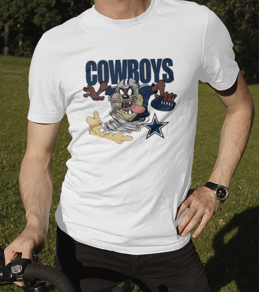 Cowboys Looney Tunes Taz Football Star Burst Dallas Team Collaboration T-Shirt