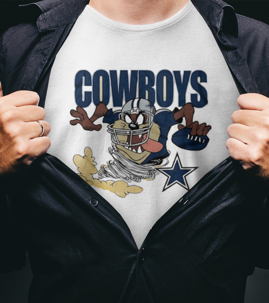 Cowboys Looney Tunes Taz Football Star Burst Dallas Team Collaboration T-Shirt