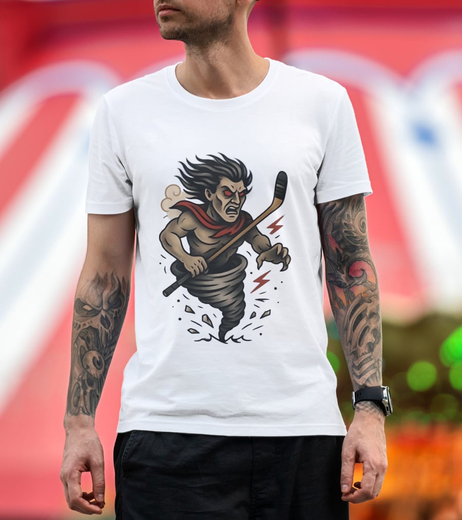 Tattooed Tornado Hockey Player Angry Sport Vector T-Shirt