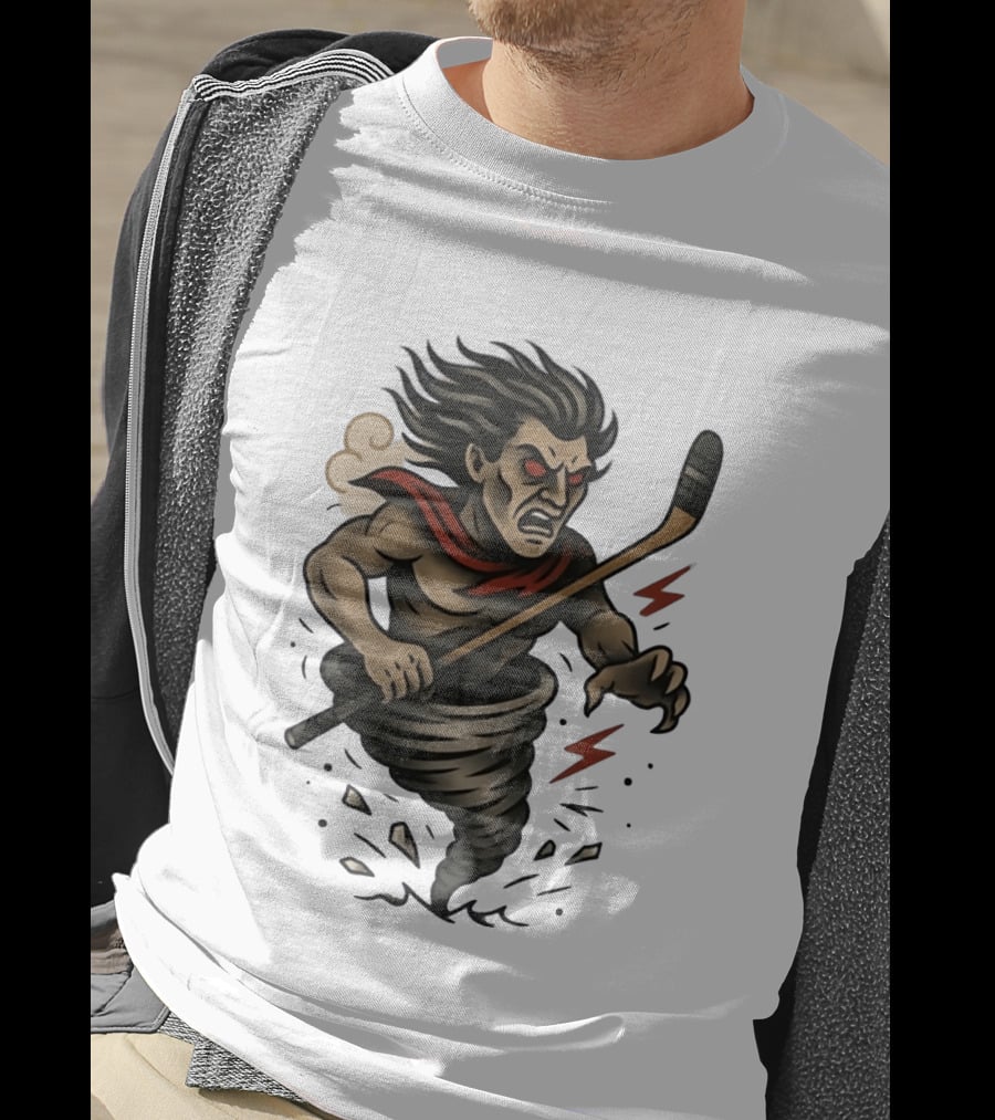 Tattooed Tornado Hockey Player Angry Sport Vector T-Shirt