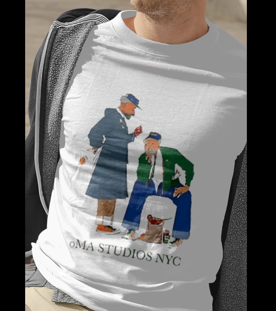 OMA Studios NYC Old Men Friends Talking Together In The Street Casual Street Scene T-Shirt