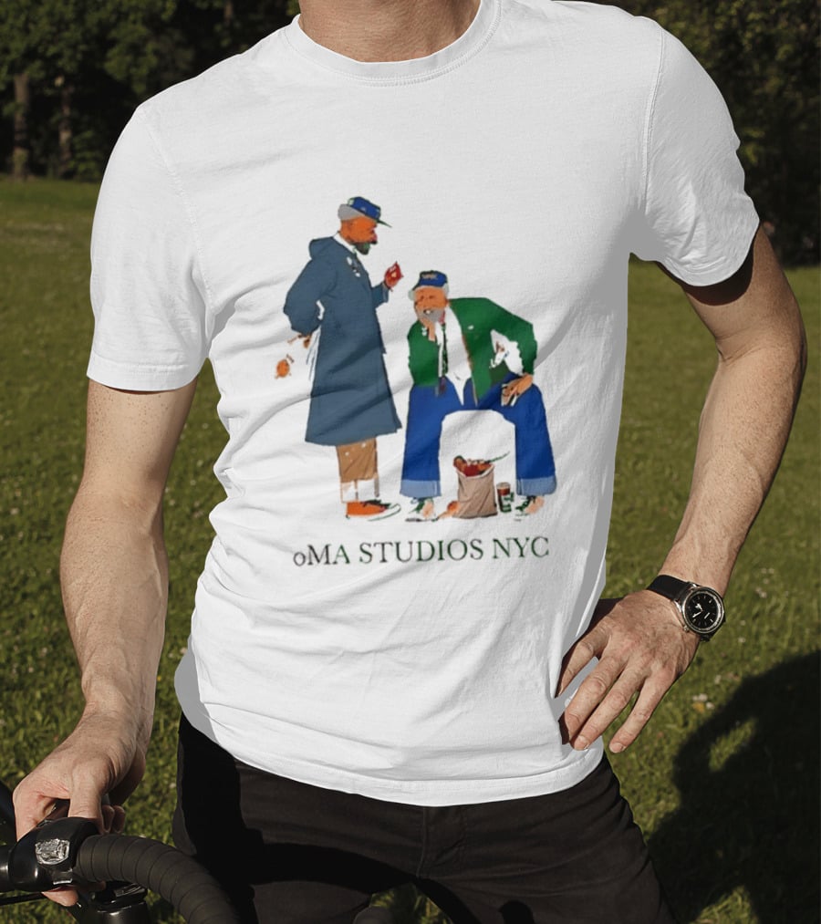 OMA Studios NYC Old Men Friends Talking Together In The Street Casual Street Scene T-Shirt