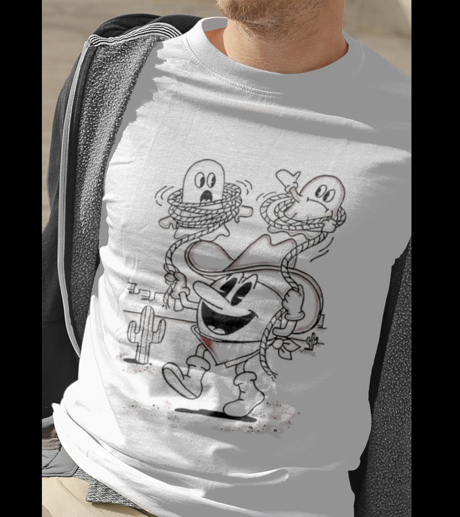 Pac Man Cowboy Lassoing Ghosts Western Adventure Retro Gaming T-Shirt