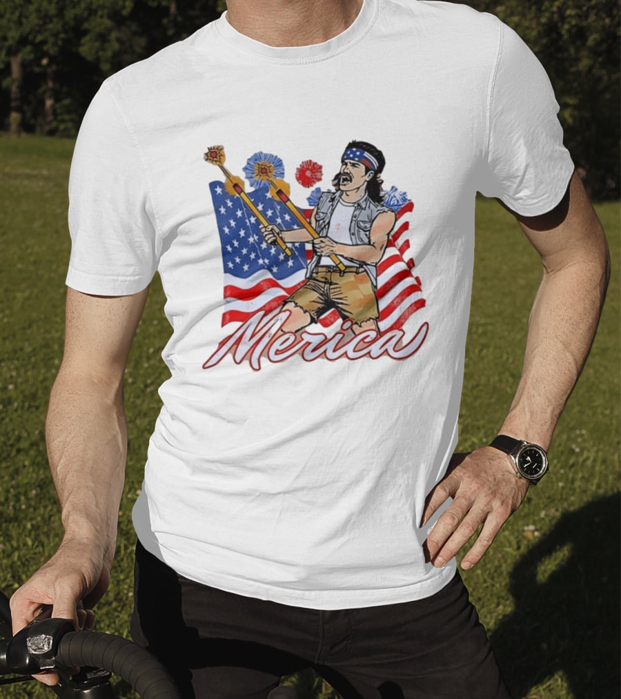 Patriotic Merica Man With Fireworks And American Flag T-Shirt