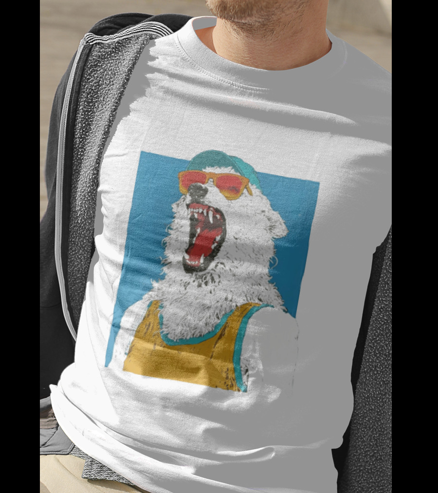 Polar Bear Wearing Sunglasses And Cap In Yellow Roaring T-Shirt