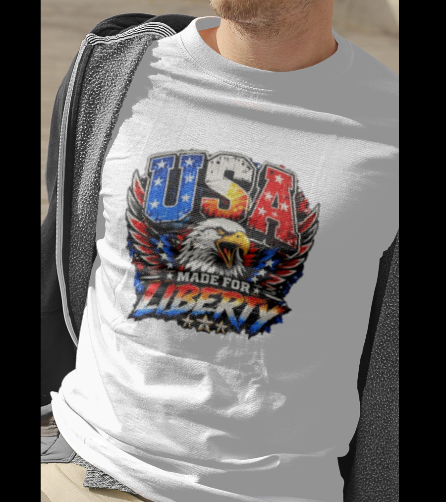 USA Eagle Made For Liberty Patriotic American Flag Stars T-Shirt