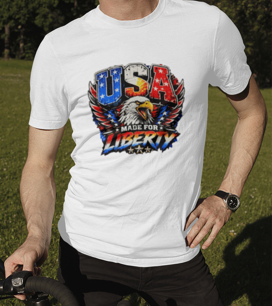 USA Eagle Made For Liberty Patriotic American Flag Stars T-Shirt