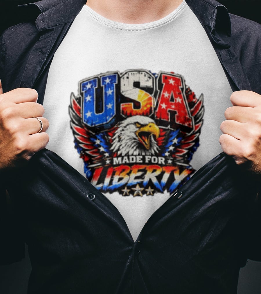 USA Eagle Made For Liberty Patriotic American Flag Stars T-Shirt